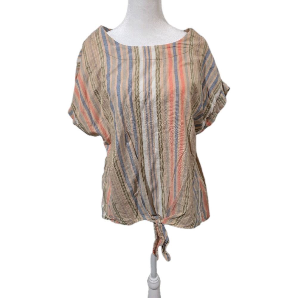 Cruel Denim Striped Tie Shirt Women's Size Large 100% Cotton Tunic Top Blouse